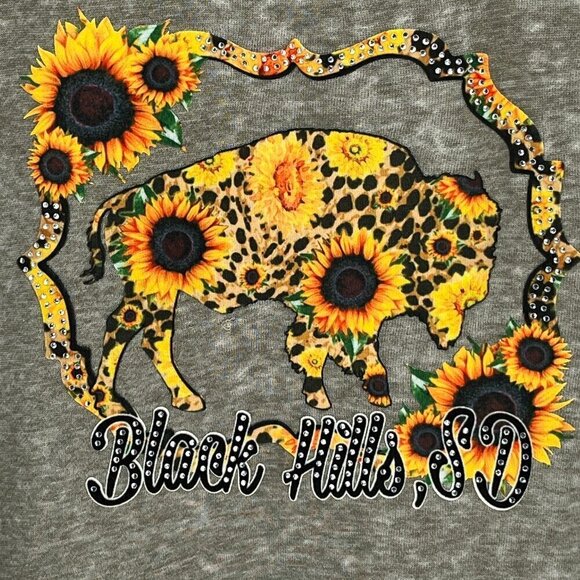 Comfort Authentic Sweatshirt Size XL Black Hills Buffalo Sunflowers Rhinestones - Picture 4 of 7